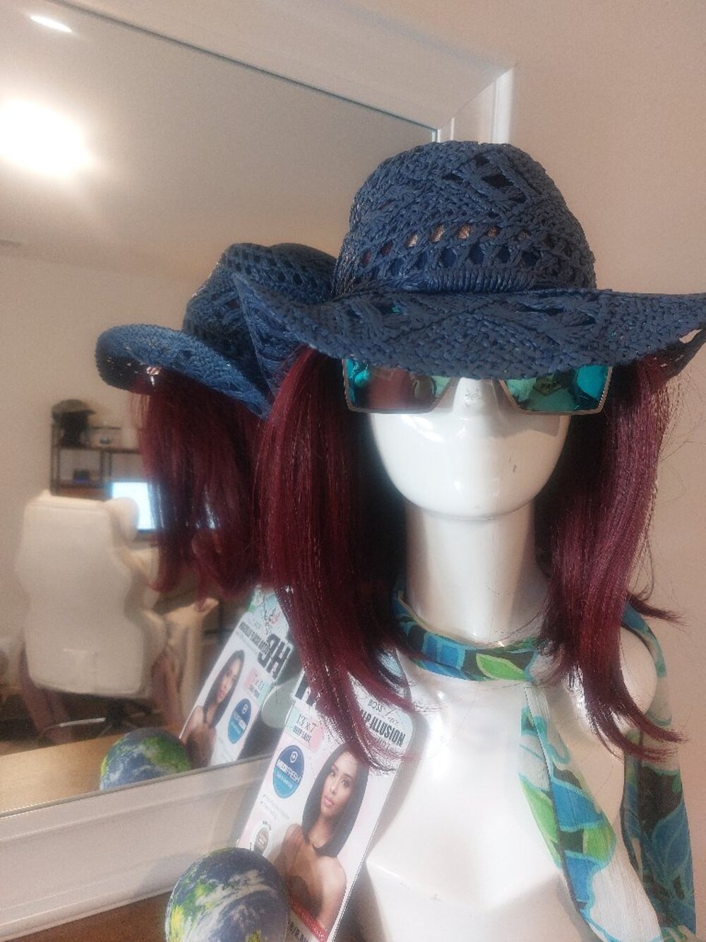 Steve Madden denim paper‑yarn cowboy hat
